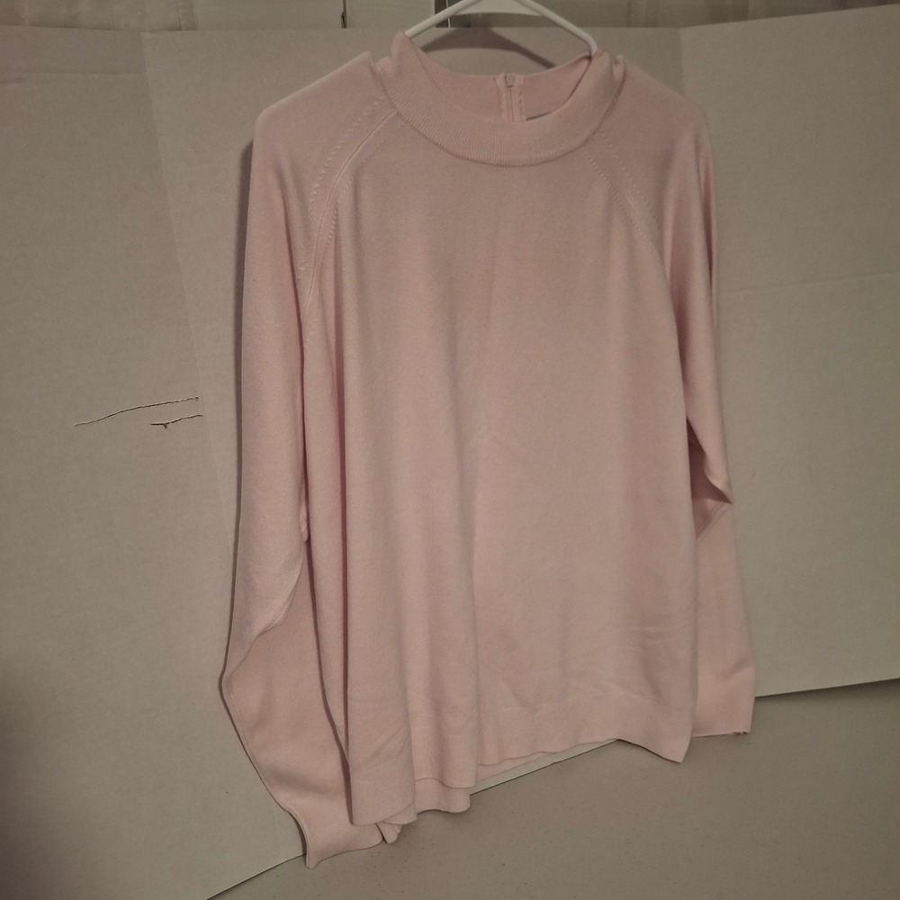 Hampshire Studio Pink‎ Mock Neck Back Zip Sweater Plus Size 2X